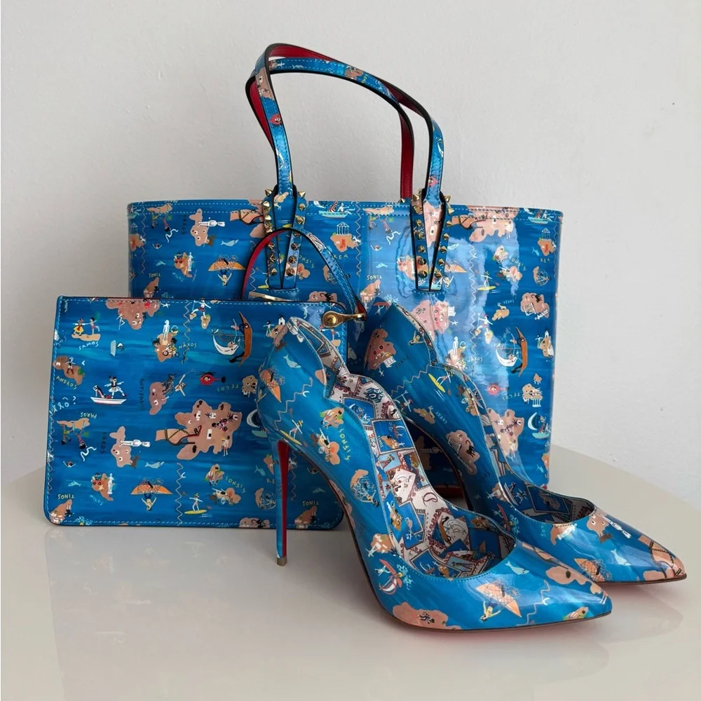 Christian Louboutin *NEW* Blue Patterned Women's Heels- Size 39.5 - Picture 3 of 13